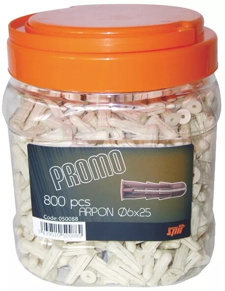 Cheville Arpon SPIT 6x25 seau de 800 chevilles multi-matériaux brique parpaing