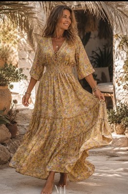 NEU! Traum Boho Ibiza Maxikleid Art Silk Gr One Size Coachella~Strand~Festival 