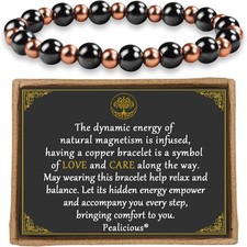 Pulsera de cobre puro y hematita magnetica de 3800 Gauss elastica para regalo