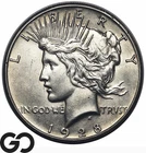 1928 Peace Dollar, Philadelphia Key Date, AU++, Series Low Mintage