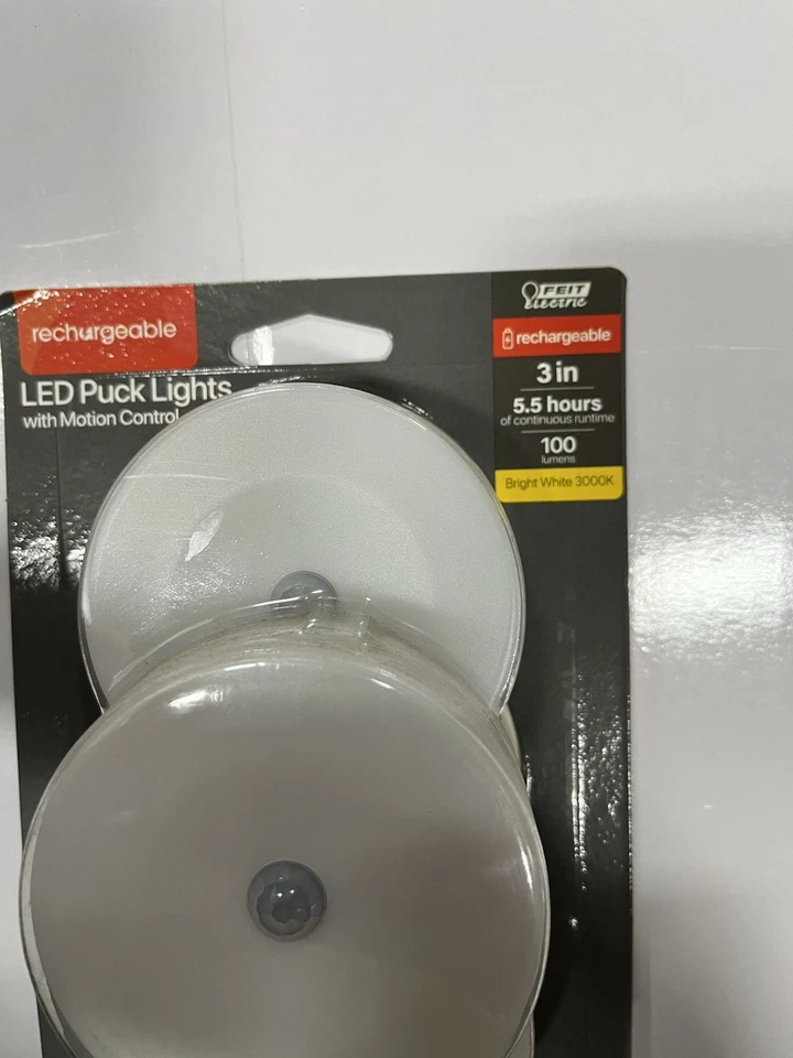 Feit Electric 3” Battery Operated Motion Sensor LED Under Cabinet Puck Light 3pc - Image 2 of 4