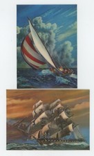 Two 1960's Lenticular 3-D Postcards  / Sailing Ships / Great 3-D