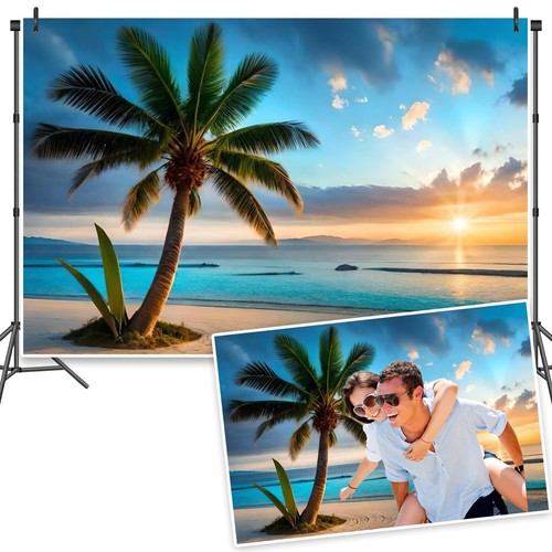 10x6.5ft Hawaii Beach Backdrop Seaside Trees Summer Wedding Photo Props