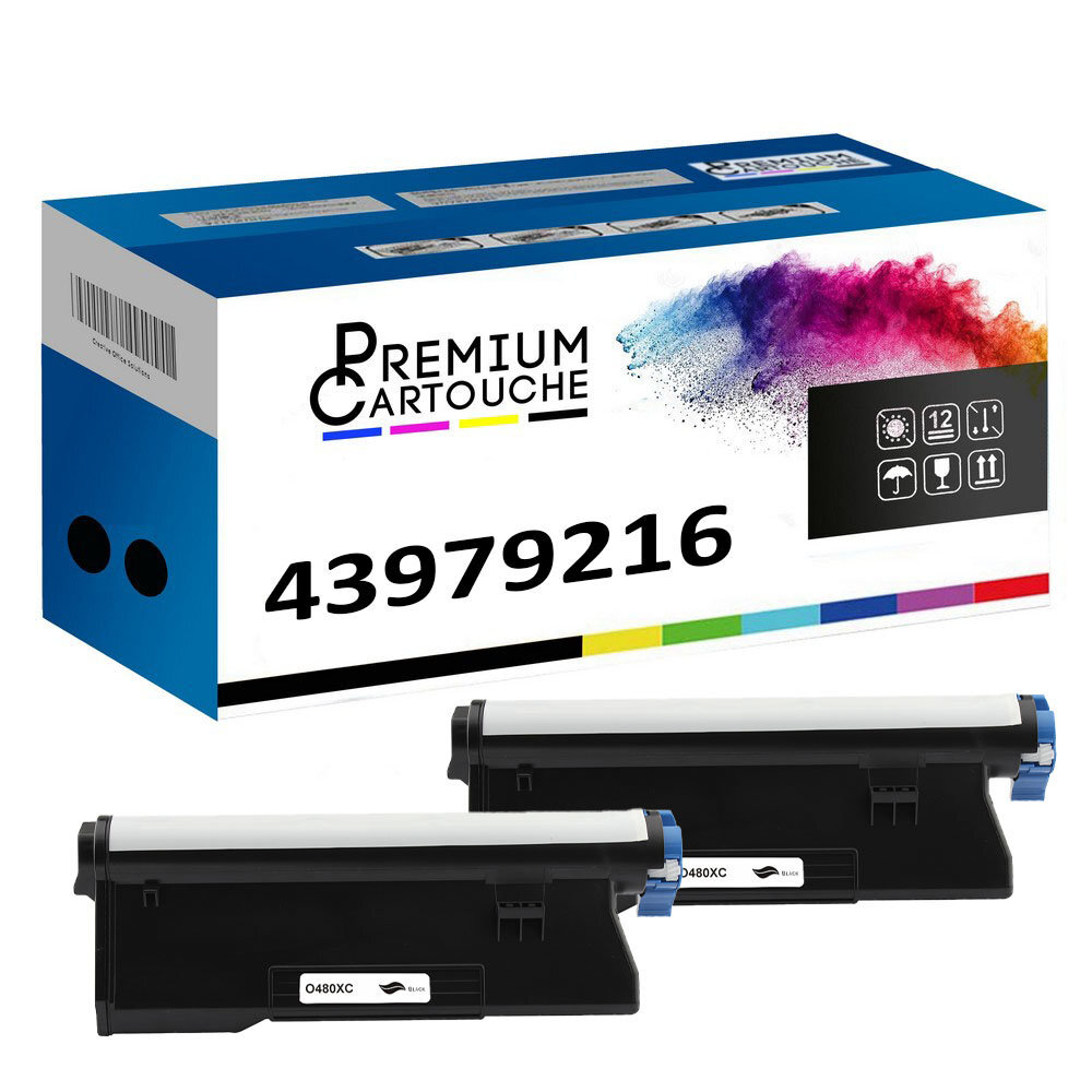 Toner 43979216 Noir Laser pour Imprimante OKI B410 B430 MB470, x2 PREMIUM CARTOUCHE