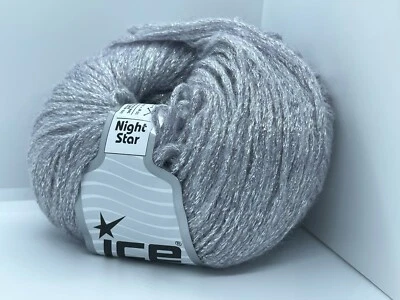 Silver Grey Night Star 67953 Ice Yarns DK Wool Blend Metallic Chainette 50g 218y