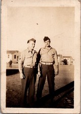 Vtg Found B W Photo 1940s Men WW2 US Army Military Service Uniform Friends