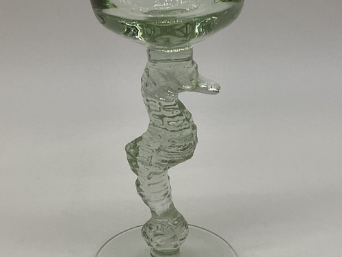 Vintage Sea Glass 9 inch tall sea horse goblet