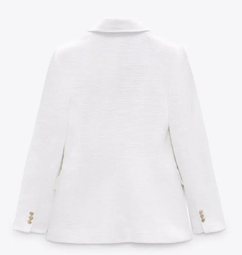 ZARA WOMEN NEW TEXTURED GOLDEN BUTTON STRUCTURED BLAZER WHITE 2324/480 S Xs - Picture 7 of 7