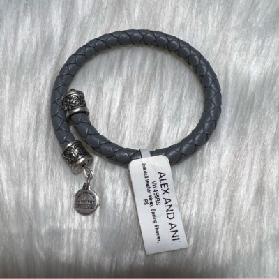 Alex and Ani Vintage 66 Gray Leather Braided Wrap Bangle Bracelet