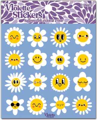 Violette Stickers 2 Sheets Happy Daisy Smiley Faces Smiles Smiling Daisies