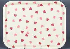 EMMA BRIDGEWATER PINK HEARTS Melamine Birch Wood Rectangular Tray Sweden 11"x14"