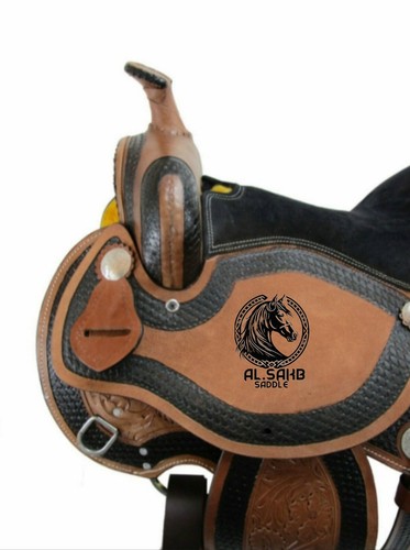 Black and Brown Basket Weave and fern Tooled western Barrel Saddle With Tack set - Picture 3 of 5