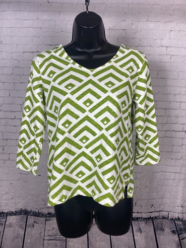 Chico's Top Size 0 Women's Green Geometric Shirt (A01) - Picture 2 of 11