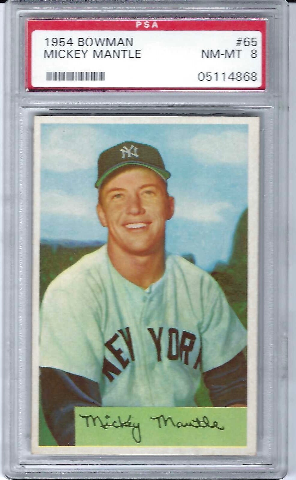 1954 Bowman Mickey Mantle Card # 65 New York Yankees PSA NM-MT - 8