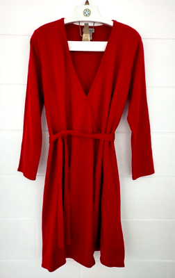 Amanda Charles XL Midi Red Sweater Wrap Dress Straight Waist Tie V-Neck  Knitwear | eBay