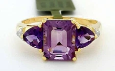 GENUINE 4.90 Cts AMETHYST & DIAMOND RING 10K GOLD - Free Certificate Service