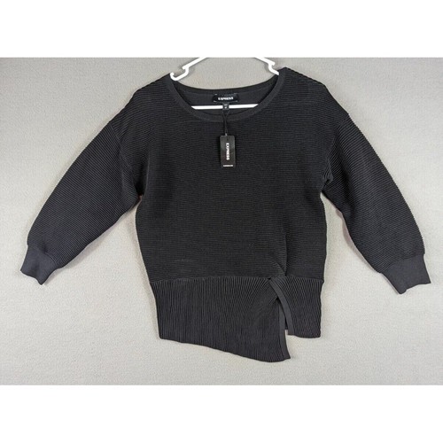 Express Sweater Womens Black Knit 3/4 Sleeve Crewneck Pullover Goth Size XS NWT - Picture 4 of 12