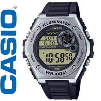 CASIO Chrono Watch Illuminator Resin 5 Alarms 10 Yr. Battery MWD-100H 3487 WOW 