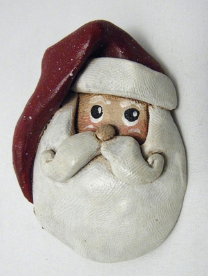 Xmas SANTA Head Pin OOAK Handcrafted Artisan Jewelry Polymer