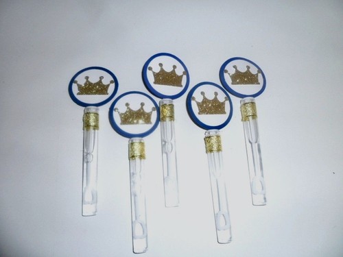 Royal Blue and Gold Prince Party/ Baby Shower/ Bubble Wands Favors SET OF 10 - 第 1/6 張圖片