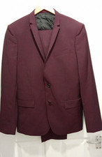 The Kooples Show Suit Men Wool/Mohair 2 Piece Fitted Suit Burgundy W34 L32.5