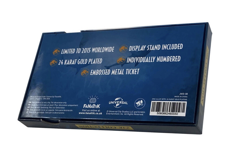 Jurassic World 24k Gold Plated Mosasaurus Ticket Limited Edition