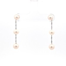 14K White Gold Hanging White Bead Earrings