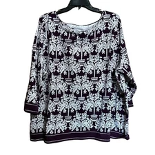 Talbots Top Womens 3X Multicolor Floral Artsy Print Stretch Blouse