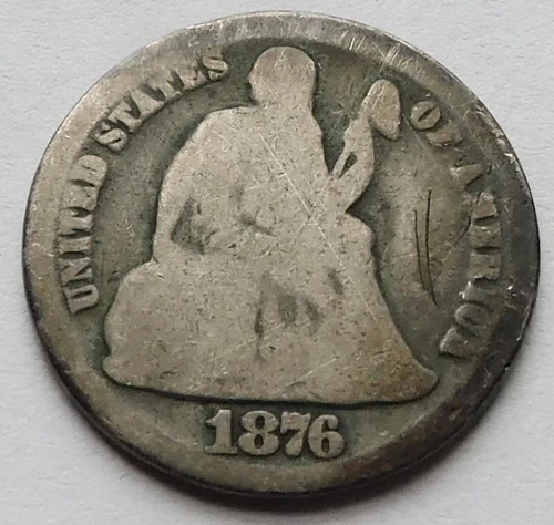 1876-CC Seated Liberty Silver Dime Good, Carson City 10C coin