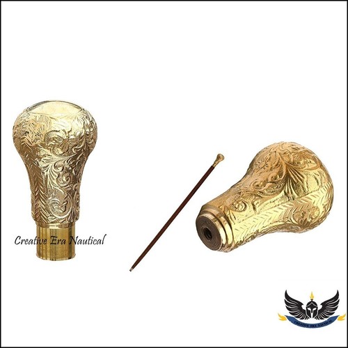 Vintage Designer Victorian Brass Knob Head Handle Wooden Walking Cane Stick Gift - Picture 3 of 4