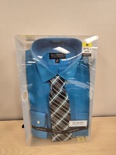 Bill Blass Essentials M Long Sleeves 15 -15.5 32/33 Blue Shirt With Tie In A Box