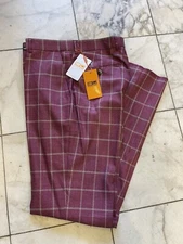 NWT STEVEN LAND Men's Multi Color Plaid Pants  Flat Front Size 60