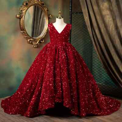 Puffy Dresses Girls Ball Gown Prom Sequins Dresses Kids Elegant Communion Dress