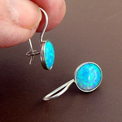 Pendientes ópalo azul 8mm plata de ley 925 elegantes hechos a mano Hadar Designers (h) Foto 3 de 4