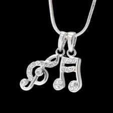 Crystal Musical Charms Pendant Necklace White Gold