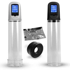LeLuv Smart AUTO LCD Penis Pump - 2.4"x8" Cylinder Plus 2 Sleeves & 1 Cock Ring