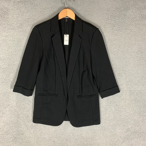 Express Blazer Jacket Womens Medium M Black Ponte Open Front 3/4 Sleeve NWT $118