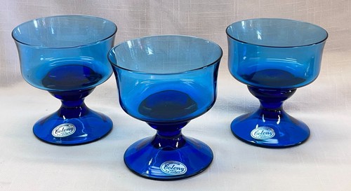 Vintage 3 Champagner Sherbet Richmond Blue Colony Stielgeschirr Gläser Original Etikett - Bild 6 von 9