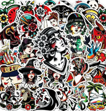 49 pegatinas de tatuaje tradicionales americanas para computadora portátil/botella de agua/estuche de teléfono calcomanía