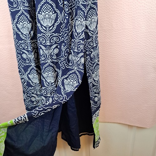 NEW C Wonder Pineapple Scroll Border Maxi Dress Cotton Silk Blue Size L - Picture 8 of 13