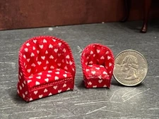 Dollhouse Miniature Sofa Chair Red F 1:48 Quarter Scale F211 Dollys Gallery