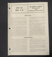 Vtg Clarke Litter Vacuum Model LV-30 Floor Cleaner Repair Part List Manual 1970s