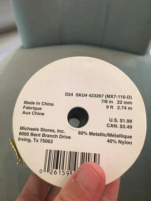 (2) Michael's Craft Narrows 7/8" SHINY GOLD WIRED Satin Ribbon 9ft EACH NEW - Image 2 of 3