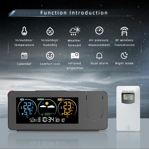 Projection Clock Weather Station Temperature and Humidity Color Screen T1U5 - Picture 6 of 14