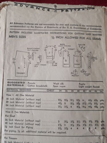 American Pattern for MEN'S PAJAMAS c. 1950 - Picture 2 of 2