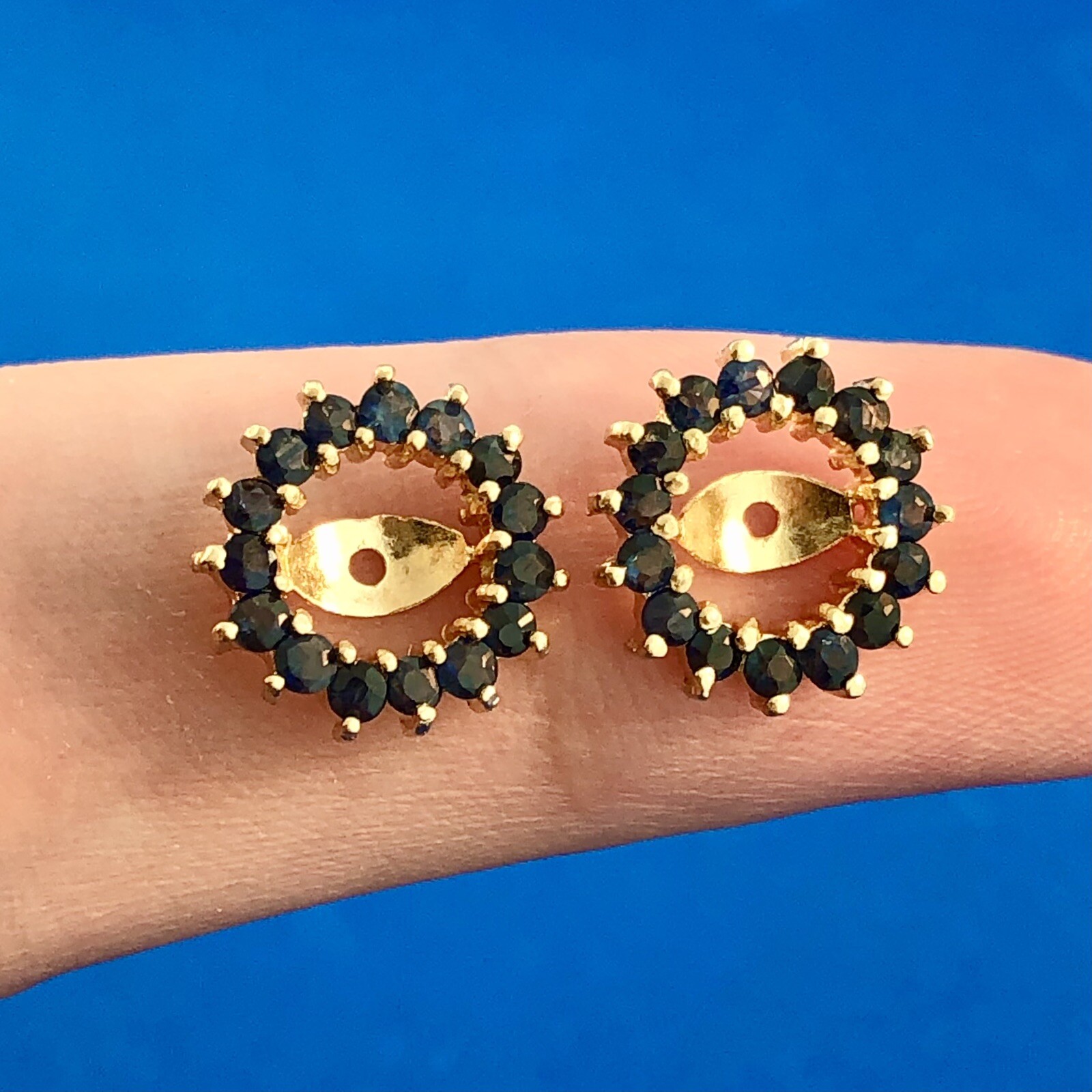 Estate 14K Yellow Gold Blue Sapphire Earring Jackets eBay