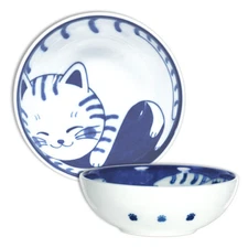 SET of 2 Japanese 4.75"D Rice Soup Cereal Sauce Bowls Tabby Cat Made in Japan