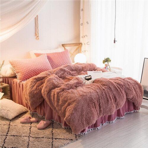 Luxury fruit green plush fluffy mink velvet duvet cover Qui stitched