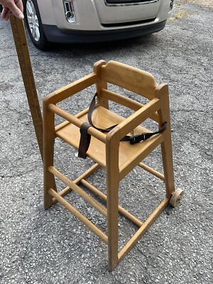 Vintage McDonald's Rolling Childs High Chair Restaurant Solid Oak