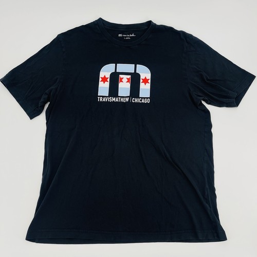 Travis Mathew Shirt Mens Large Black Chicago State Flag M Logo Casual Tee